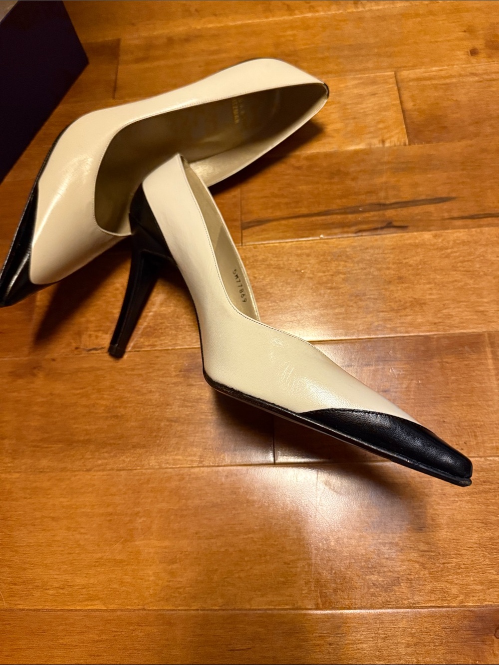 Stuart Weitzman Cream and Black Pointed Toe Pumps